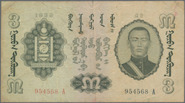 Mongolia / Mongolei: Pair With 1 Tugrik 1939 P.14 (F/F+) And 3 Tugrik 1939 P.15 (F). (2 Pcs.) Rare! - Mongolie