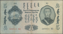 Mongolia / Mongolei: 5 Tugrik 1941, P.23, Stronger Center Fold And Lightly Stained Paper. Condition: - Mongolia