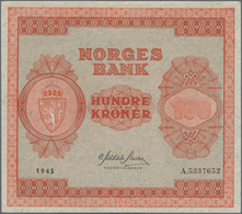 Norway / Norwegen: 100 Kroner 1945, P.28a1, Almost Perfect Condition, Just A Tiny Dint At Lower Left - Norway