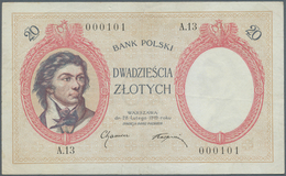 Poland / Polen: 20 Zlotych 1919, P.55, Small Creases In The Paper, Vertical Fold At Center, Small Te - Polen