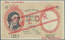 Poland / Polen: 20 Zlotych 1924, II. Emission Specimen With Red Ovpt. WZOR, P.63s In Perfect UNC Con - Poland