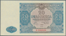 Poland / Polen: 20 Zlotych 1946 Color Trial Specimen With Serial # B0000000 In Blue Color Instead Of - Poland