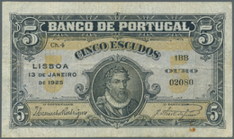 Portugal: 5 Escudos 1925 P. 133, Folds, Stain Dot At Lower Right, No Holes Or Tears, Condition: F. - Portogallo