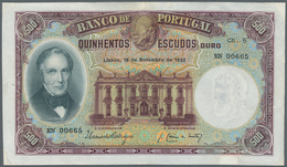 Portugal: 500 Escudos 1932 P. 147, A Real Beauty, Rare As Issued Note, Professionally Repaired At Up - Portogallo