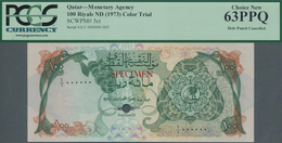 Qatar: Monetary Agency 100 Riyals ND(1973) Color Trial SPECIMEN, P.5cts With Punch Hole Cancellation - Qatar