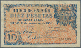 Spain / Spanien: 10 Pesetas 1936 P. 98a, Vertical And Horizontal Folds, Small Restoration At Upper A - Other & Unclassified