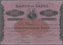 Spain / Spanien: Banco De Cadiz 500 Reales Vellon ND(1847), P.S293 With Some Bank Stamps On Back, Ot - Andere & Zonder Classificatie
