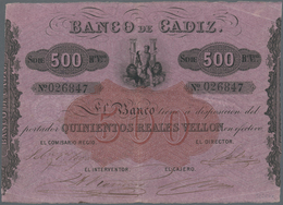 Spain / Spanien: Banco De Cadiz 500 Reales Vellon ND(1847), P.S293 With Some Bank Stamps On Back, Ot - Altri & Non Classificati