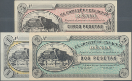 Spain / Spanien: El Comité De Enlage De Dénia Set With 1, 2 And Pesetas 1936, P.NL In XF To UNC Cond - Altri & Non Classificati