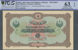 Turkey / Türkei: 1 Livre ND(1915-16) Specimen P. 73s In Condition: PCGS Graded 63 Choice UNC OPQ. - Turquia