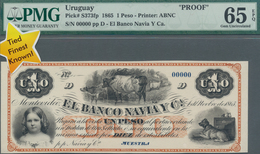 Uruguay: El Banco Navia Y Ca. 1 Peso 1865 Front Proof, P.S373fp, Traces Of Cardboard On Back, PMG Gr - Uruguay