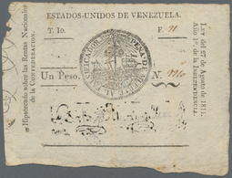 Venezuela: Estados Unidos De Venezuela 1 Peso L.27.08.1811, P.4A, Extraordinary Rare Banknote And A - Venezuela