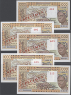 West African States / West-Afrikanische Staaten: Rare Set Of 5 Different Specimen Notes Of 1000 Fran - États D'Afrique De L'Ouest