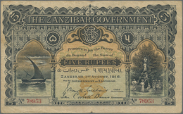 Zanzibar: The Zanzibar Government 5 Rupees August 1st 1916, P.2, Extraordinary Classic Rarity In Gre - Altri & Non Classificati