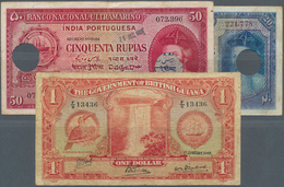 Alle Welt: Set Of 6 Different Banknotes Containing Portuguese India 20 Rupias 1945 P. 37 With Bank C - Andere & Zonder Classificatie