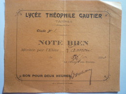 GP 2019 - 1180  Lycée Théophile GAUTIER  TARBES  :  BON Pour Deux Heures  1920   XXX - Non Classés