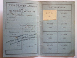 GP 2019 - 1182  Union Fédérale Des Associations Gersoises De Victimes De La Guerre : Carte De Membre (Fleurance)   XXX - Ohne Zuordnung