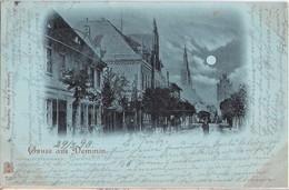 Gruß Aus DEMMIN Belebte Strasse Im Mondschein Passepartoutkarte 30.3.1898 Gelaufen - Demmin