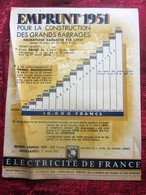 PUBLICITE EMPRUNT 1951 POUR LA CONSTRUCTION DES GRANDS BARRAGES OBLIGATION GARANTIE PAR L'ETAT  ELECTRICITE DE FRANCE - Electricidad & Gas