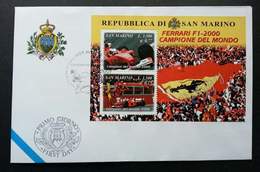 San Marino Ferrari 2001 Car Transport Vehicle Racing (miniature FDC) - Lettres & Documents