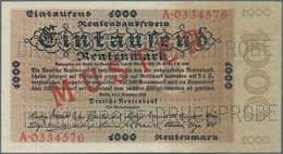 Deutschland - Deutsches Reich Bis 1945: 1000 Rentenmark 1923 MUSTER, Ro.161M, Mit KN A0334576, Rotem - Altri & Non Classificati
