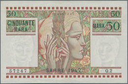 Deutschland - Nebengebiete Deutsches Reich: Saar 50 Mark 1947, Ro.871, Nahezu Kassenfrische Note Mit - Sonstige & Ohne Zuordnung