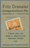 Deutschland - Briefmarkennotgeld: LANGENSALZA, Fritz Dressler, Uhren Und Gold, 10 Pf. Bayern Abschie - Altri & Non Classificati