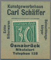 Deutschland - Briefmarkennotgeld: OSNABRÜCK, Carl Schäffer, Kunstgewerbehaus, 30 Pf. Ziffer, In Grün - Autres & Non Classés