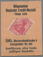 Deutschland - Briefmarkennotgeld: ZEITZ, Allgemeine Deutsche Credit-Anstalt, 10 Pf, Germania Rot, Im - Altri & Non Classificati