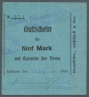 Deutschland - Notgeld - Elsass-Lothringen: Altthann, Oberelsass, Duméril, Jaeglé & Cie., 5 Mark, Ste - Autres & Non Classés