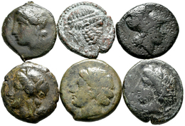 Sizilien - Städte: Siracusa: Lot 6 Bronzemünzen, Ca. 3./4. Jhd. Vor Chr., Meist Sehr Schön. - Grecques