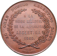 Argentinien: Bronzemedaille 1860 Von Pablo Cataldi Auf Die Vereinigung Von Buenos Aires Mit Der Konf - Argentina