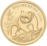 China - Volksrepublik - Anlagegold: Lot 2 Stück: 5 Yuan 1989, Goldpanda, KM# 183, Sowie 5 Yuan 1990, - Chine