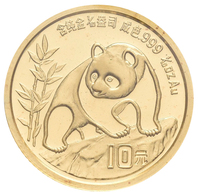 China - Volksrepublik - Anlagegold: Lot 2 Stück: 10 Yuan 1990, Goldpanda Am Fels, Bambus, KM# 269, F - Chine