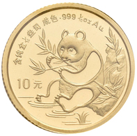 China - Volksrepublik - Anlagegold: 10 Yuan 1991, Goldpanda Am Fluß, Bambus, KM# 347, Friedberg B7. - China