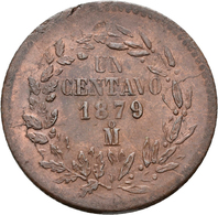 Mexiko: Lot 3 Münzen, Dabei Mexiko: 1 Centavo 1879; 1 Centavo 1891 (KM# 391.6); Costa Rica: 2 Reales - Mexico