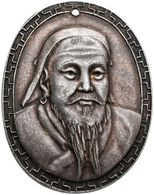 Mongolei: Dschingis Khan 1167-1227: Ovales Silber-Medaillon O.J., Auf Dschingis Khan, Brustbild Von - Mongolie