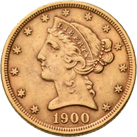 Vereinigte Staaten Von Amerika - Anlagegold: 5 Dollars 1900 (Half Eagle - Liberty Head Coronet), KM# - Other & Unclassified