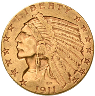 Vereinigte Staaten Von Amerika - Anlagegold: 5 Dollars 1911 (Half Eagle - Indian Head), KM# 129, Fri - Andere & Zonder Classificatie