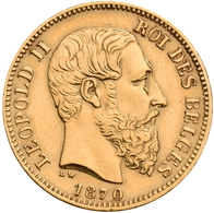 Belgien - Anlagegold: Leopold II. 1865-1909: 20 Francs 1870 LW (Pos. A), KM# 37, Friedberg 412. 6,43 - Autres & Non Classés