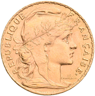 Frankreich - Anlagegold: 3. Republik 1871-1940: 20 Francs 1910 (Hahn / Marianne). KM# 857, Friedberg - Other & Unclassified