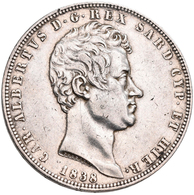 Italien: Sardinien, Carlo Alberto 1831-1849: 5 Lire 1838 Genova, Gigante 67, Montenegro 119, Pagani - 1861-1878 : Victor Emmanuel II