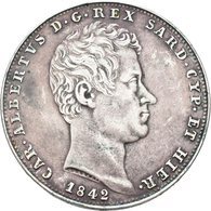 Italien: Sardinien, Carlo Alberto 1831-1849: 5 Lire 1842 Genova, 24,64 G, Pagani 251, Gigante 75, Se - 1861-1878 : Victor Emmanuel II