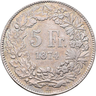 Schweiz: 5 Franken 1874 B (Bern), HMZ 2-1197 D, Divo 47, 24,93 G, Sehr Schön. - Sonstige & Ohne Zuordnung