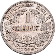 Umlaufmünzen 1 Pf. - 1 Mark: 1 Mark 1909 Komplette Serie A, D, E, G, J. Jaeger 17, Der Buchstabe J I - Taler En Doppeltaler