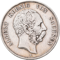 Sachsen: Albert 1873-1902: 5 Mark 1876 E, Jaeger 122, Schön -sehr Schön. - Taler Et Doppeltaler