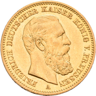 Preußen: Friedrich III. 1888: 20 Mark 1888 A, Jaeger 248. 7,94 G, 900/1000 Gold. Kratzer, Sehr Schön - Monete D'oro