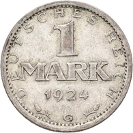 Weimarer Republik: Lot 2 Münzen: 1 Mark 1924 G, Jaeger 311; 3 Mark 1924 D, Jaeger 312, Beide Sehr Sc - Andere & Zonder Classificatie