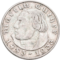 Drittes Reich: Lot 2 Münzen: 2 Reichsmark 1933 J, Luther, Jaeger 352, Randschlag, Sehr Schön + 5 Rei - Other & Unclassified