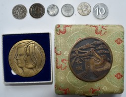 Alle Welt: Kleines Lot 6 Münzen Und 2 Medaillen, Dabei: Schleswig Holstein 3 Schilling 1644; Spanien - Other & Unclassified